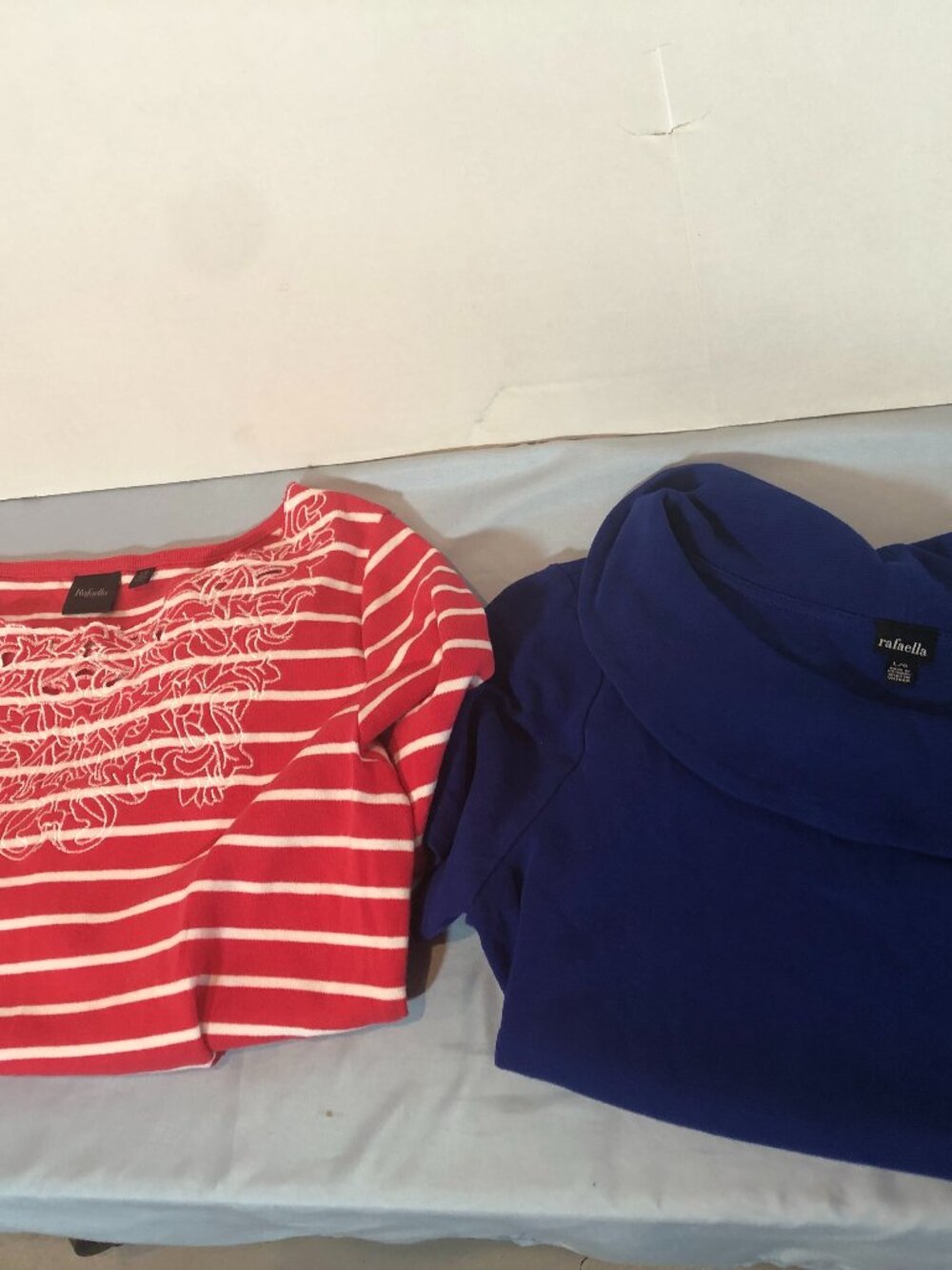 LOT of 2 LARGE Rafaella Tops Red Striped & Blue Knit 19" Pit to Pit